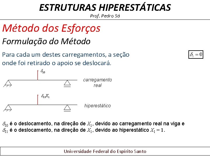 ESTRUTURAS HIPERESTÁTICAS Prof. Pedro Sá Método dos Esforços Formulação do Método Para cada um