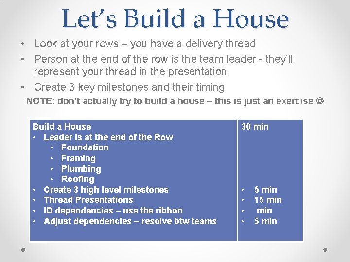Let’s Build a House • Look at your rows – you have a delivery
