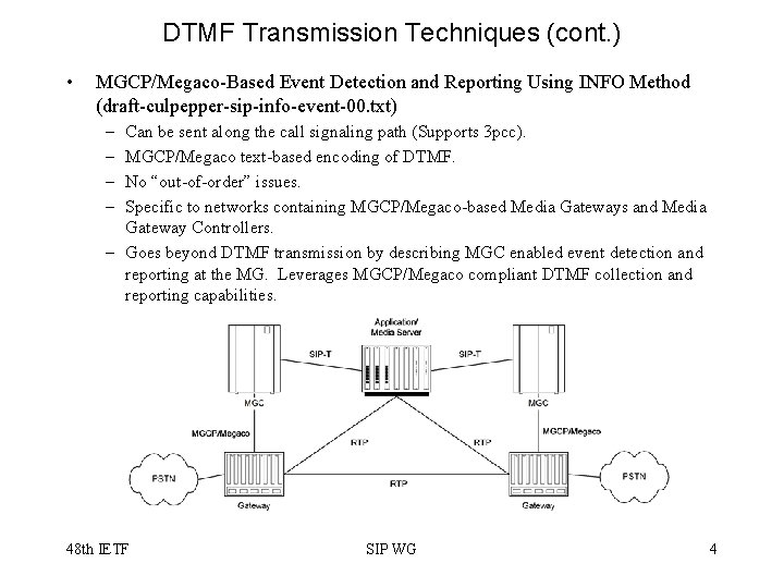 DTMF Transmission Techniques (cont. ) • MGCP/Megaco-Based Event Detection and Reporting Using INFO Method