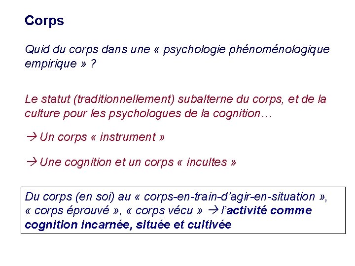 Corps Quid du corps dans une « psychologie phénoménologique empirique » ? Le statut