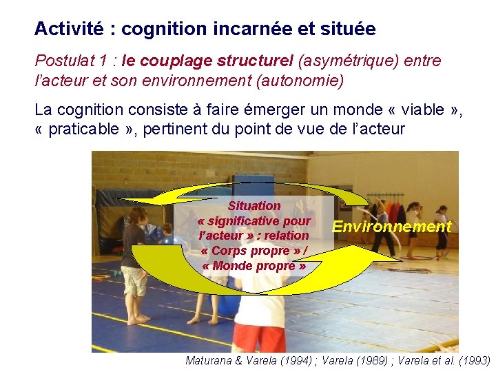 Activité : cognition incarnée et située Postulat 1 : le couplage structurel (asymétrique) entre