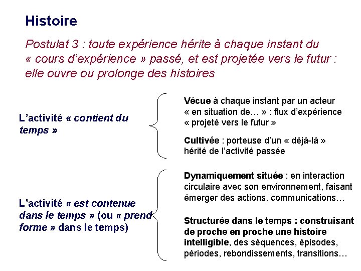 Histoire Postulat 3 : toute expérience hérite à chaque instant du « cours d’expérience Histoire Postulat 3 : toute expérience hérite à chaque instant du « cours d’expérience