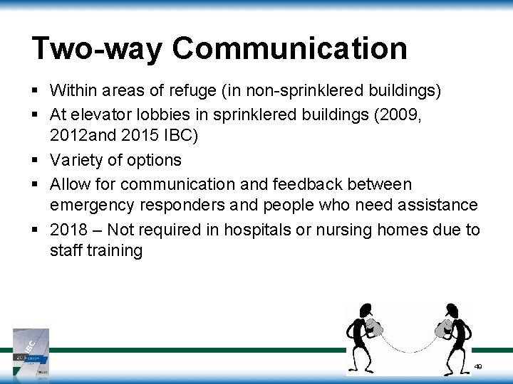 Two-way Communication § Within areas of refuge (in non-sprinklered buildings) § At elevator lobbies