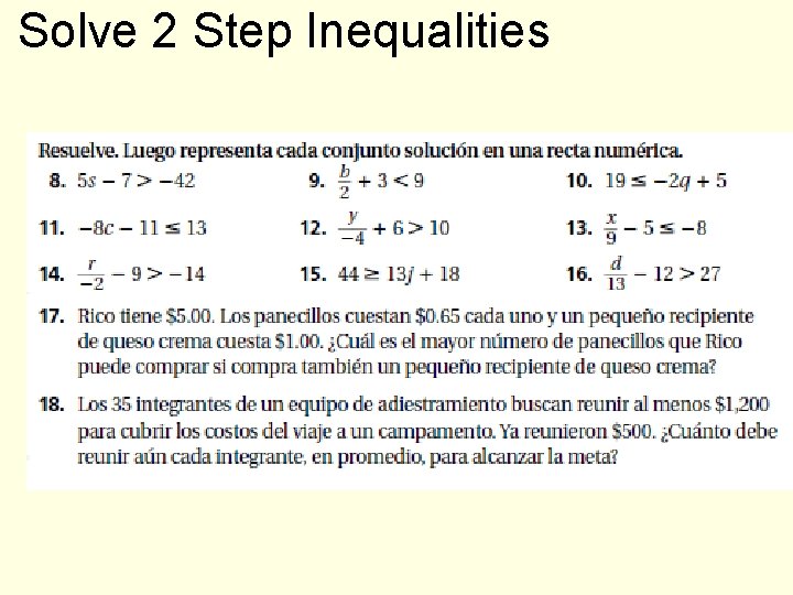 Solve 2 Step Inequalities 