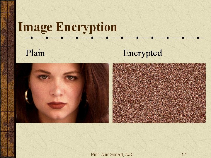 Image Encryption Plain Encrypted Prof. Amr Goneid, AUC 17 