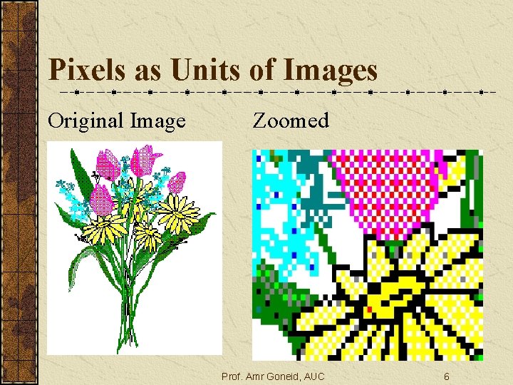 Pixels as Units of Images Original Image Zoomed Prof. Amr Goneid, AUC 6 