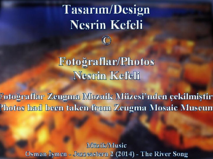 Tasarım/Design Nesrin Kefeli © Fotoğraflar/Photos Nesrin Kefeli Fotoğraflar Zeugma Mozaik Müzesi’nden çekilmiştir Photos had