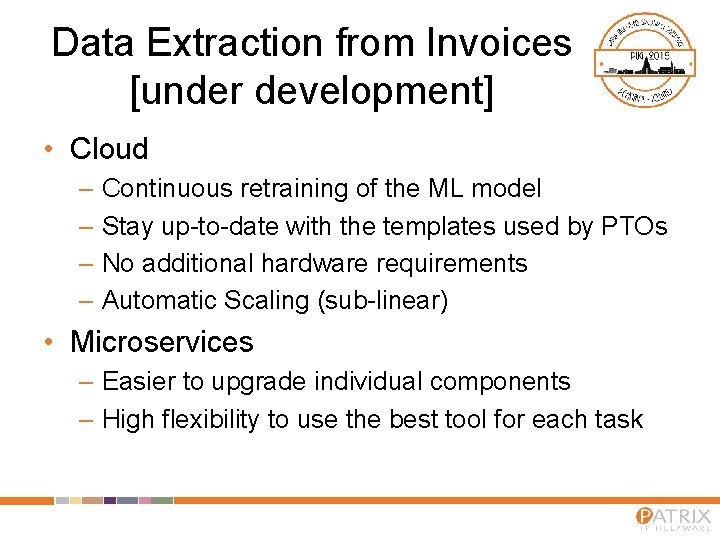 Data Extraction from Invoices [under development] • Cloud – Continuous retraining of the ML