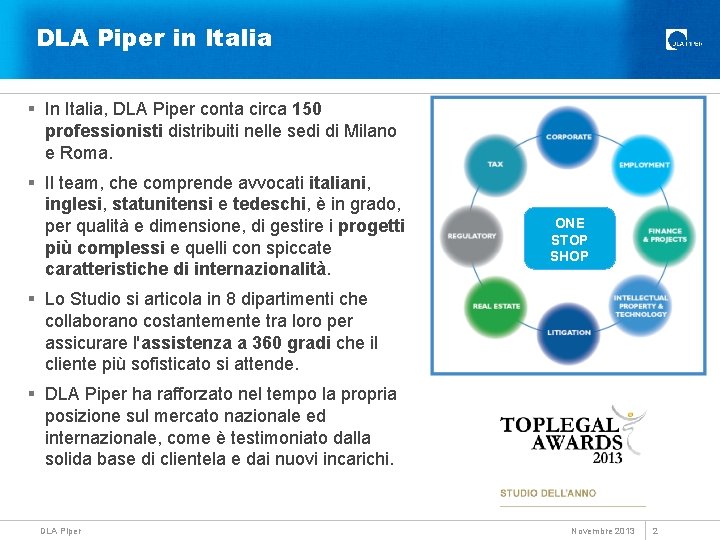 DLA Piper in Italia § In Italia, DLA Piper conta circa 150 professionisti distribuiti