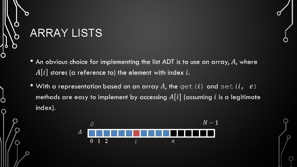 ARRAY LISTS • 0 0 1 2 i n 