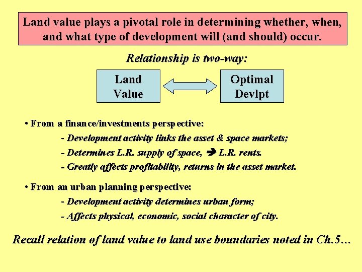 Land value plays a pivotal role in determining whether, when, and what type of