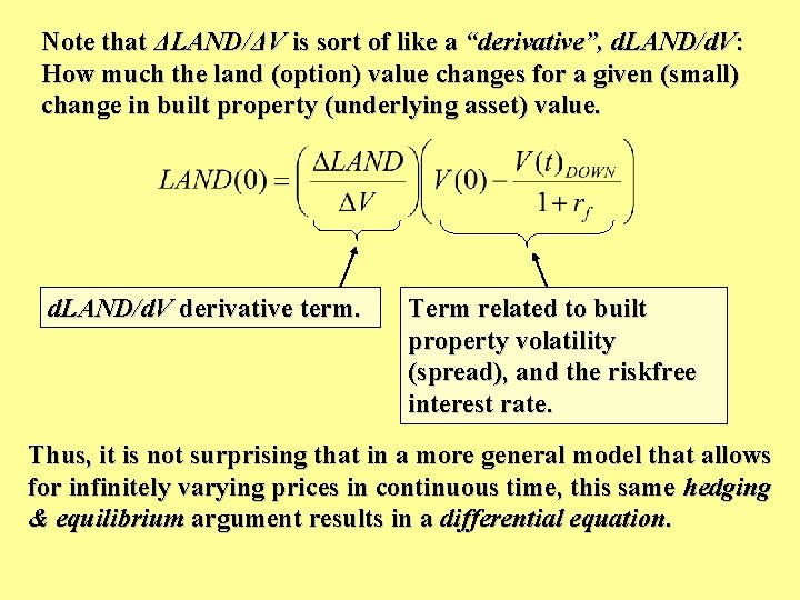 Note that ΔLAND/ΔV is sort of like a “derivative”, d. LAND/d. V: How much