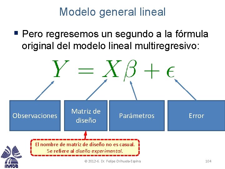 Modelo general lineal § Pero regresemos un segundo a la fórmula original del modelo