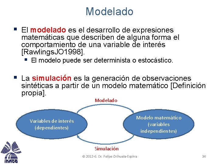 Modelado § El modelado es el desarrollo de expresiones matemáticas que describen de alguna