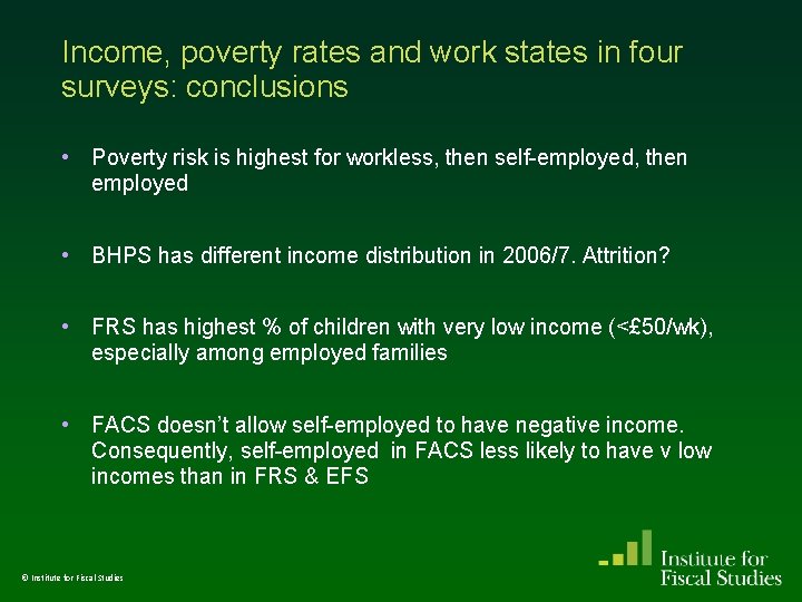 Income, poverty rates and work states in four surveys: conclusions • Poverty risk is Income, poverty rates and work states in four surveys: conclusions • Poverty risk is