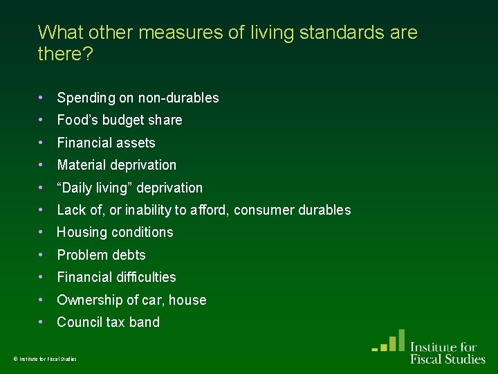 What other measures of living standards are there? • Spending on non-durables • Food’s What other measures of living standards are there? • Spending on non-durables • Food’s
