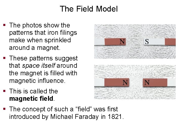 The Field Model § The photos show the patterns that iron filings make when