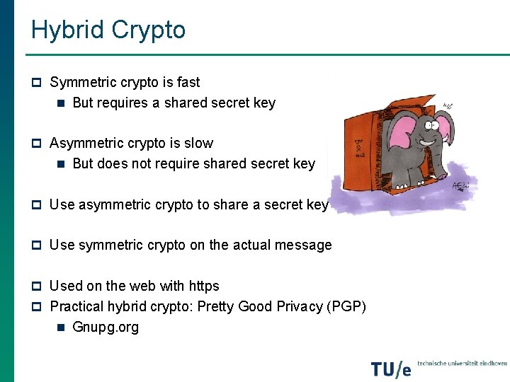Hybrid Crypto p Symmetric crypto is fast n But requires a shared secret key Hybrid Crypto p Symmetric crypto is fast n But requires a shared secret key