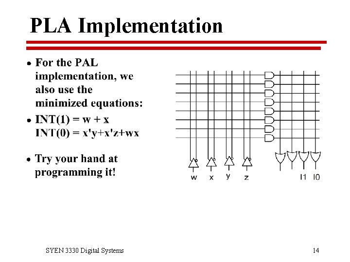 PLA Implementation SYEN 3330 Digital Systems 14 