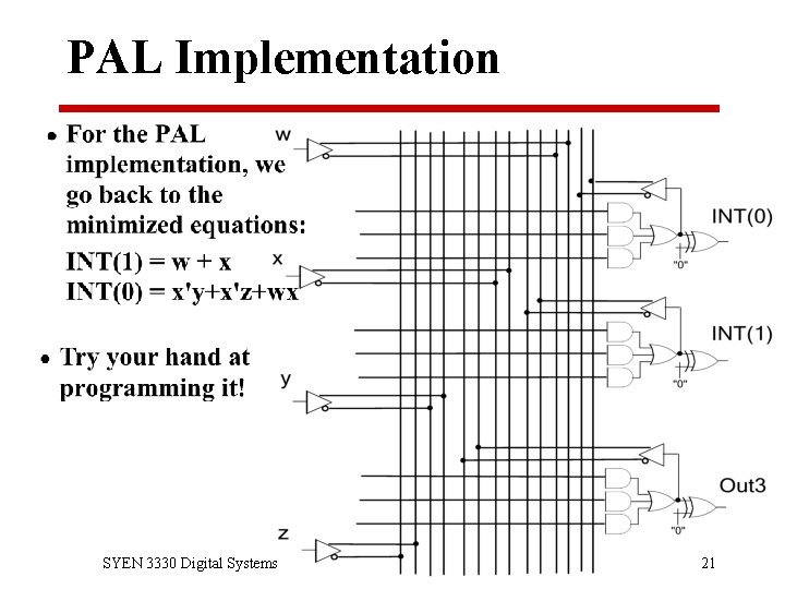 PAL Implementation SYEN 3330 Digital Systems 21 