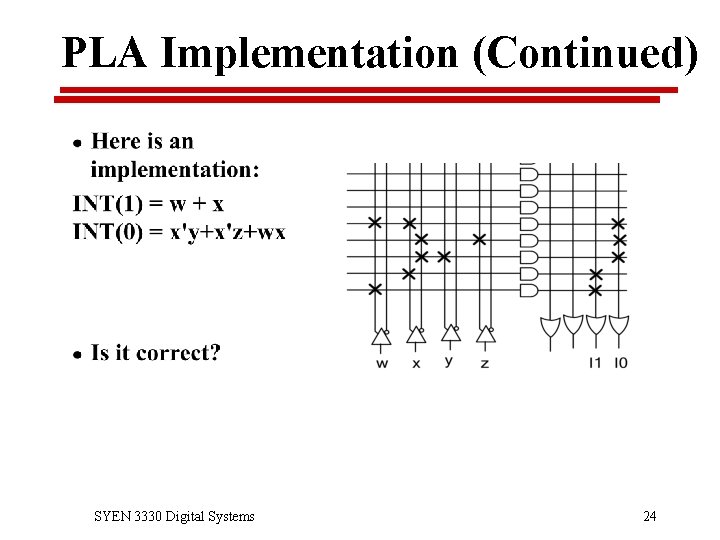 PLA Implementation (Continued) SYEN 3330 Digital Systems 24 