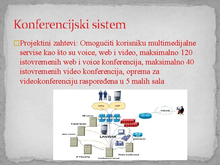 Konferencijski sistem �Projektini zahtevi: Omogućiti korisniku multimedijalne servise kao što su voice, web i