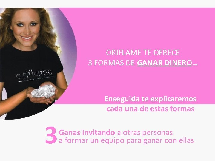 ORIFLAME TE OFRECE 3 FORMAS DE GANAR DINERO… Enseguida te explicaremos cada una de