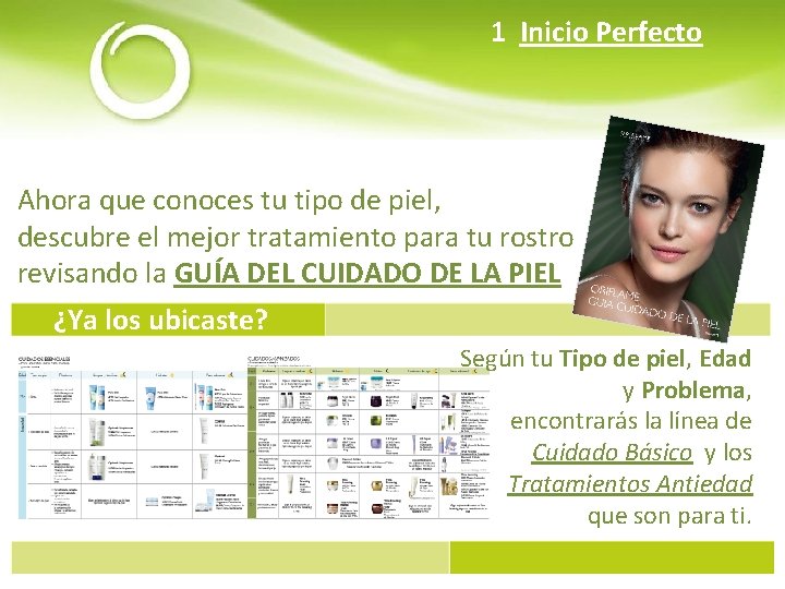 1 Inicio Perfecto Ahora que conoces tu tipo de piel, descubre el mejor tratamiento