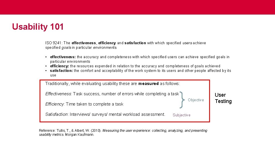 Usability 101 ISO 9241: The effectiveness, efficiency and satisfaction with which specified users achieve