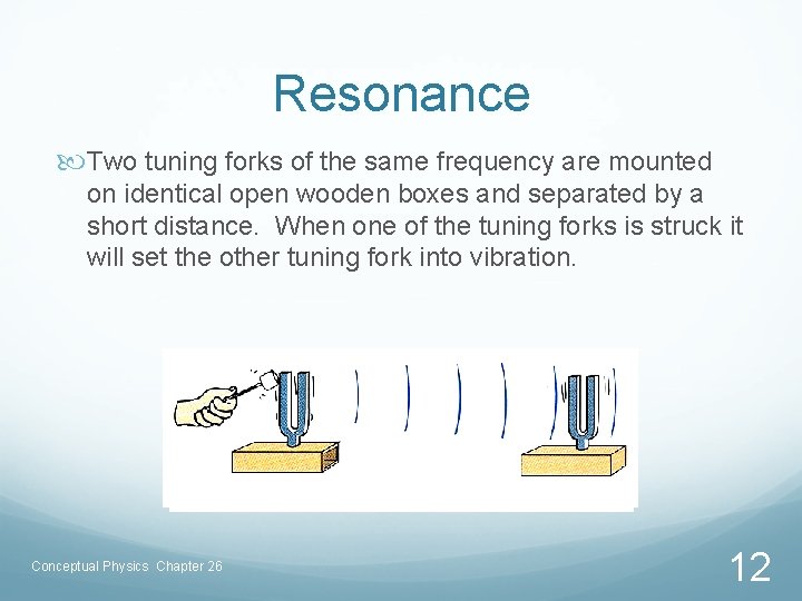 Resonance Two tuning forks of the same frequency are mounted on identical open wooden