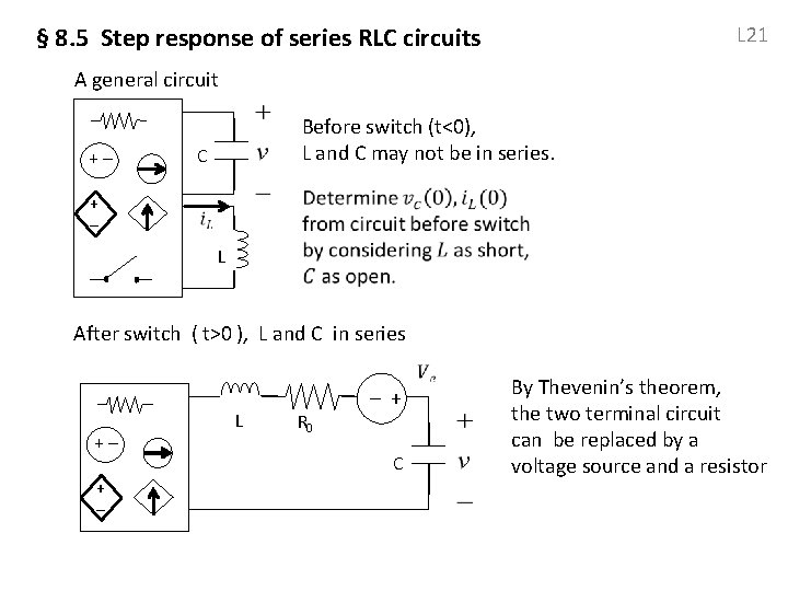 § 8. 5 Step response of series RLC circuits L 21 A general circuit