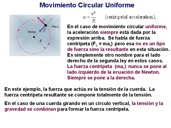 Movimiento Circular Uniforme En el caso de movimiento circular uniforme, la aceleración siempre está