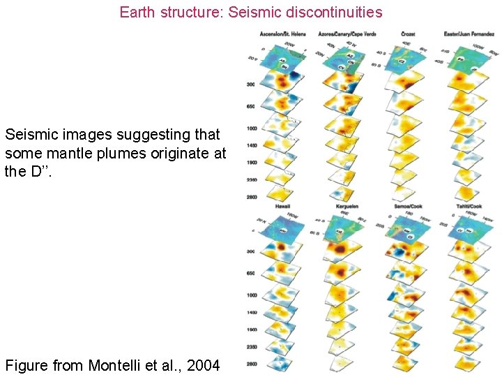 Earth structure: Seismic discontinuities Seismic images suggesting that some mantle plumes originate at the