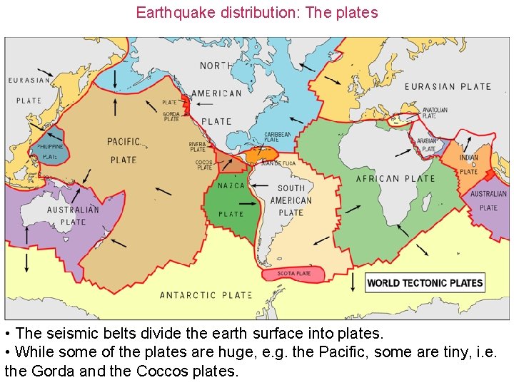 Earthquake distribution: The plates • The seismic belts divide the earth surface into plates.