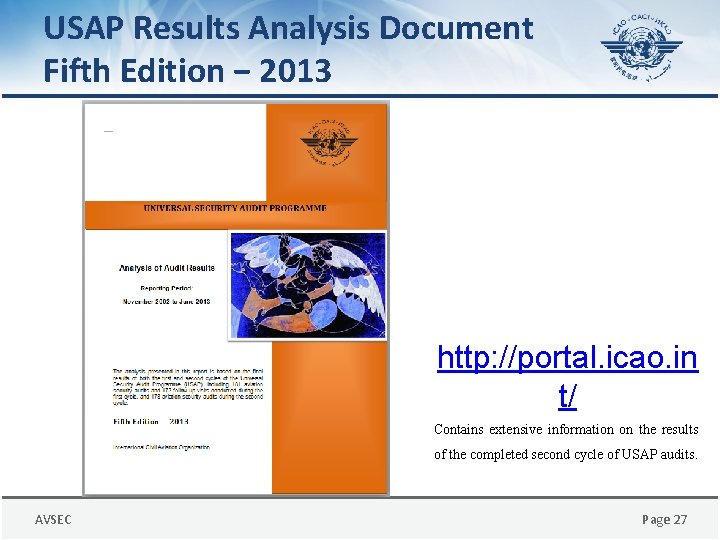 USAP Results Analysis Document Fifth Edition − 2013 http: //portal. icao. in t/ Contains