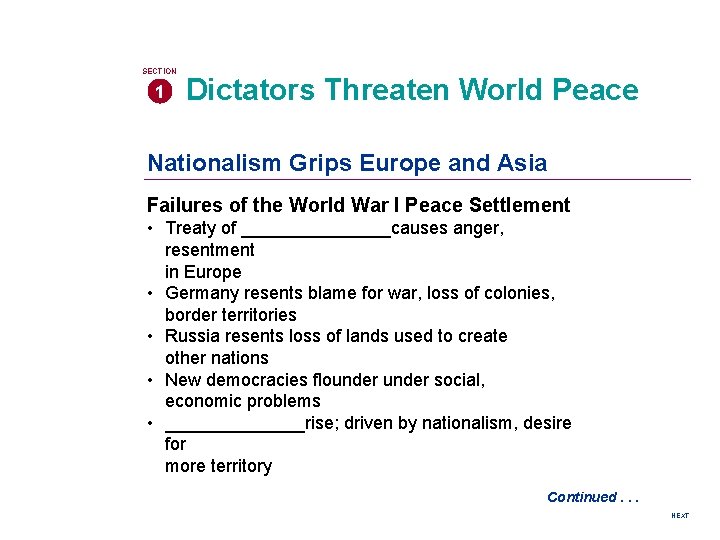 SECTION 1 Dictators Threaten World Peace Nationalism Grips Europe and Asia Failures of the