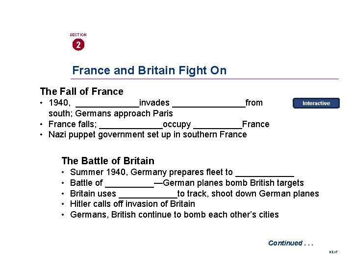 SECTION 2 France and Britain Fight On The Fall of France • 1940, _______invades