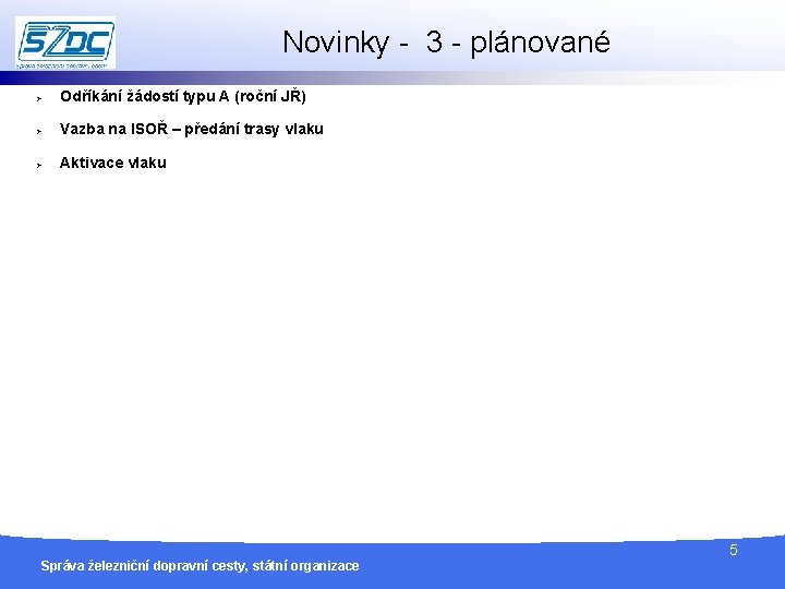 Novinky - 3 - plánované Odříkání žádostí typu A (roční JŘ) Správa železniční dopravní