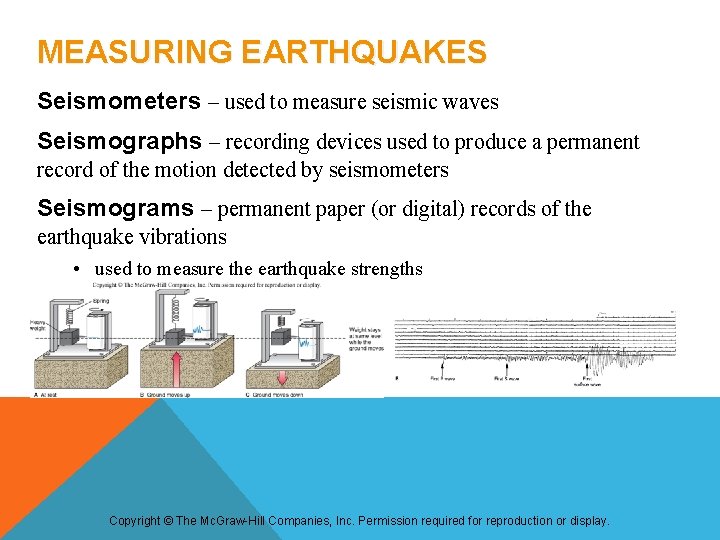 MEASURING EARTHQUAKES Seismometers – used to measure seismic waves Seismographs – recording devices used MEASURING EARTHQUAKES Seismometers – used to measure seismic waves Seismographs – recording devices used