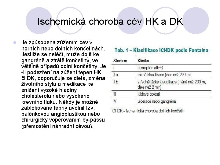 Ischemická choroba cév HK a DK l Je způsobena zúžením cév v horních nebo