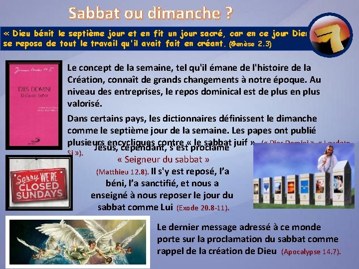 Sabbat ou dimanche ? « Dieu bénit le septième jour et en fit un