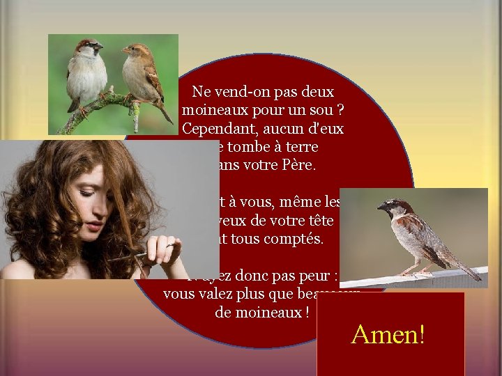 Ne vend-on pas deux moineaux pour un sou ? Cependant, aucun d'eux ne tombe