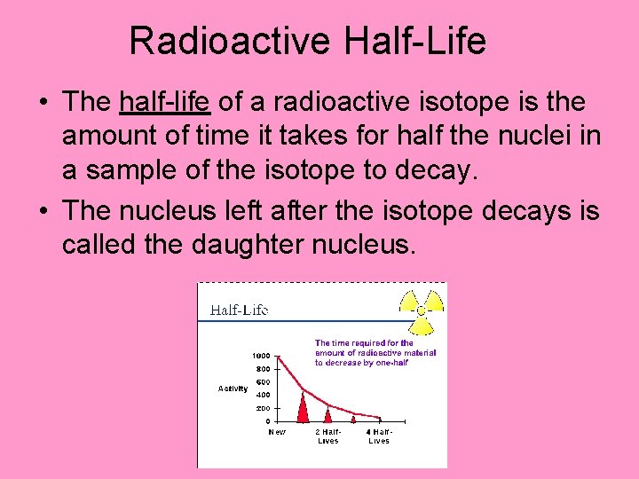 Radioactive Half-Life • The half-life of a radioactive isotope is the amount of time