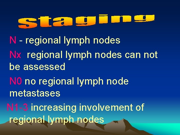 N - regional lymph nodes Nx regional lymph nodes can not be assessed N