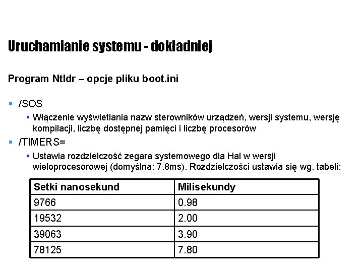 Uruchamianie systemu - dokładniej Program Ntldr – opcje pliku boot. ini § /SOS §