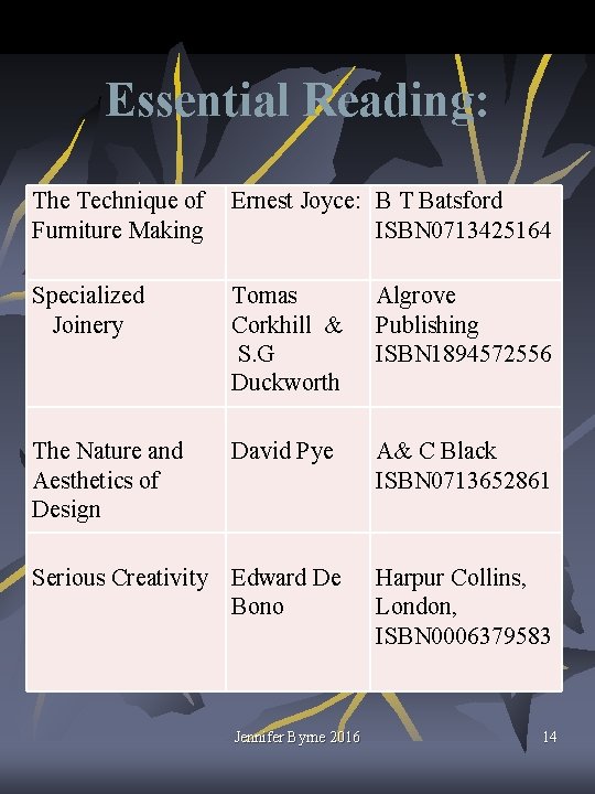 Essential Reading: The Technique of Ernest Joyce: B T Batsford Furniture Making ISBN 0713425164