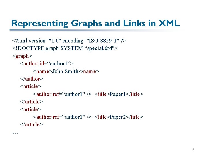 Representing Graphs and Links in XML <? xml version="1. 0" encoding="ISO-8859 -1" ? > Representing Graphs and Links in XML <? xml version="1. 0" encoding="ISO-8859 -1" ? >