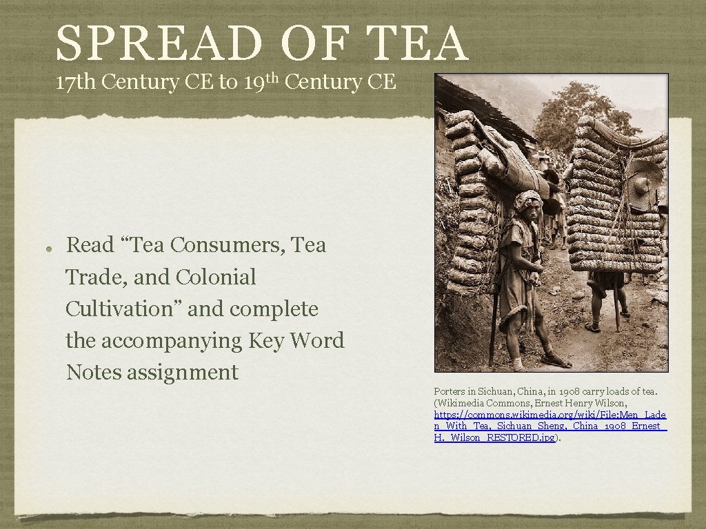 SPREAD OF TEA 17 th Century CE to 19 th Century CE Read “Tea