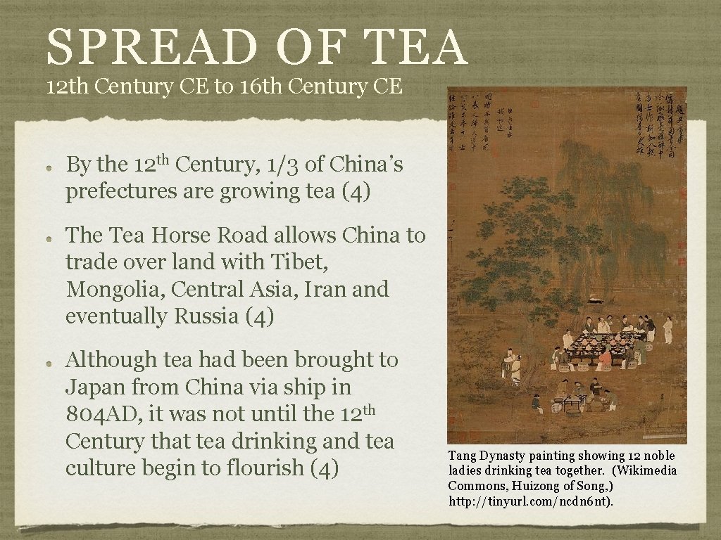 SPREAD OF TEA 12 th Century CE to 16 th Century CE By the