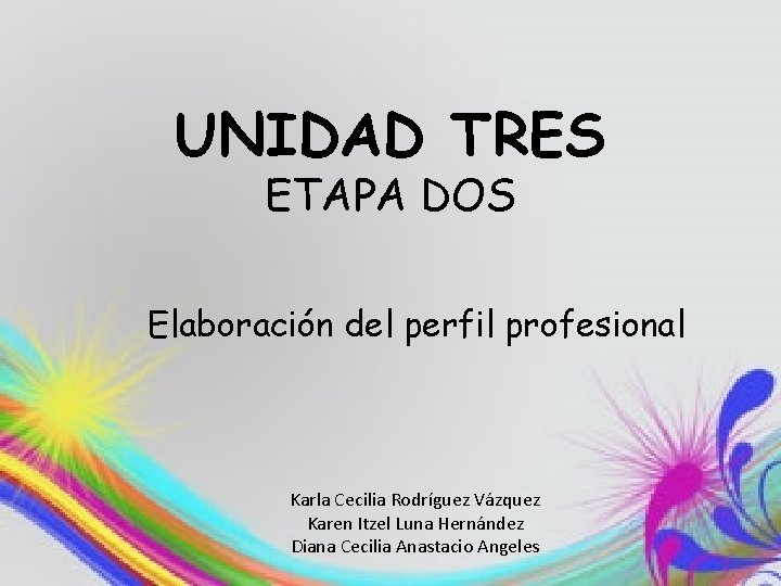 UNIDAD TRES ETAPA DOS Elaboración del perfil profesional Karla Cecilia Rodríguez Vázquez Karen Itzel